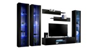 Ensemble Meuble TV FLY P2 avec LED. Coloris noir. Meubles suspendus design pour votre salon.