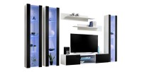 Ensemble Meuble TV FLY P2 avec LED. Coloris blanc et noir. Meubles suspendus design pour votre salon.