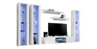 Ensemble Meuble TV FLY P2 avec LED. Coloris blanc. Meubles suspendus design pour votre salon.