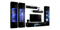 Ensemble Meuble TV FLY P3 avec LED. Coloris noir. Meubles suspendus design pour votre salon.