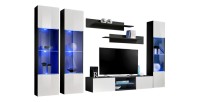 Ensemble Meuble TV FLY P3 avec LED. Coloris noir et blanc. Meubles suspendus design pour votre salon.