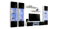Ensemble Meuble TV FLY P3 avec LED. Coloris blanc et noir. Meubles suspendus design pour votre salon.