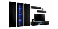 Ensemble Meuble TV FLY P4 avec LED. Coloris noir. Meubles suspendus design pour votre salon.