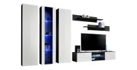Ensemble Meuble TV FLY P4 avec LED. Coloris noir et blanc. Meubles suspendus design pour votre salon.
