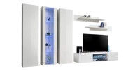 Ensemble Meuble TV FLY P4 avec LED. Coloris blanc. Meubles suspendus design pour votre salon.