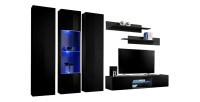 Ensemble Meuble TV FLY P5 avec LED. Coloris noir. Meubles suspendus design pour votre salon.