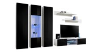 Ensemble Meuble TV FLY P5 avec LED. Coloris blanc et noir. Meubles suspendus design pour votre salon.