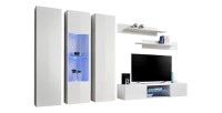 Ensemble Meuble TV FLY P5 avec LED. Coloris blanc. Meubles suspendus design pour votre salon.