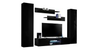 Ensemble Meuble TV FLY O1 avec LED. Coloris noir. Meuble suspendu design pour votre salon.