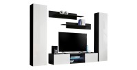 Ensemble Meuble TV FLY O1 avec LED. Coloris noir et blanc. Meuble suspendu design pour votre salon.