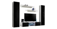 Ensemble Meuble TV FLY O1 avec LED. Coloris blanc et noir. Meuble suspendu design pour votre salon.
