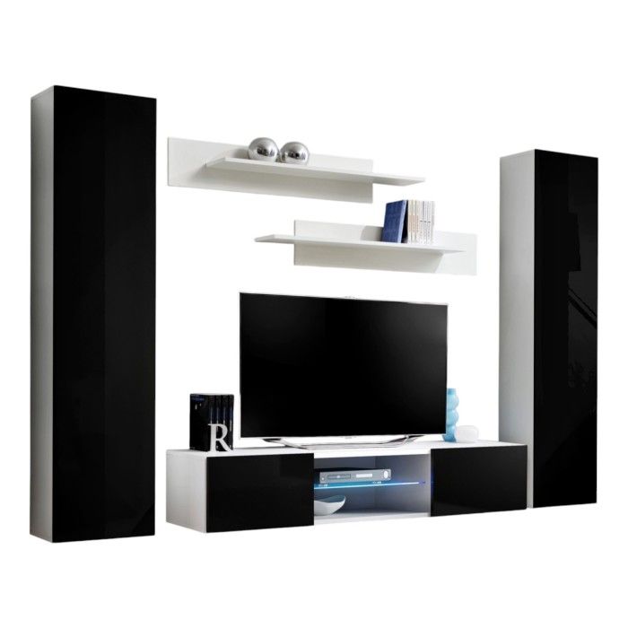 Set Mobile TV FLY O1 con LED – Bianco e Nero – Mobile sospeso di design per il tuo soggiorno