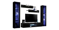Ensemble Meuble TV FLY O2 avec LED. Coloris noir. Meuble suspendu design pour votre salon.