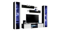 Ensemble Meuble TV FLY O2 avec LED. Coloris noir et blanc. Meuble suspendu design pour votre salon.
