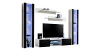 Ensemble Meuble TV FLY O2 avec LED. Coloris blanc et noir. Meuble suspendu design pour votre salon.