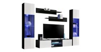 Ensemble Meuble TV FLY O3 avec LED. Coloris noir et blanc. Meuble suspendu design pour votre salon.