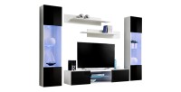 Ensemble Meuble TV FLY O3 avec LED. Coloris blanc et noir. Meuble suspendu design pour votre salon.