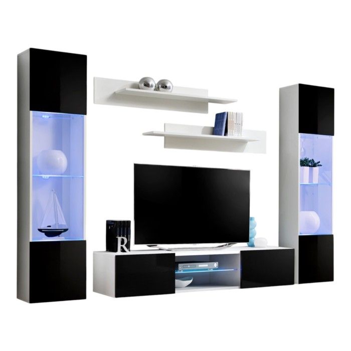 TV-meubelset FLY O3 met LED – Wit en Zwart – Zwevend designmeubel voor uw woonkamer