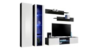 Ensemble Meuble TV FLY O4 avec LED. Coloris noir et blanc. Meuble suspendu design pour votre salon.