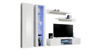 Ensemble Meuble TV FLY O4 avec LED. Coloris blanc. Meuble suspendu design pour votre salon.