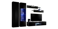 Ensemble Meuble TV FLY O5 avec LED. Coloris noir. Meuble suspendu design pour votre salon.