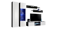 Ensemble Meuble TV FLY O5 avec LED. Coloris noir et blanc. Meuble suspendu design pour votre salon.