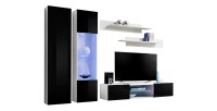 Ensemble Meuble TV FLY O5 avec LED. Coloris blanc et noir. Meuble suspendu design pour votre salon.