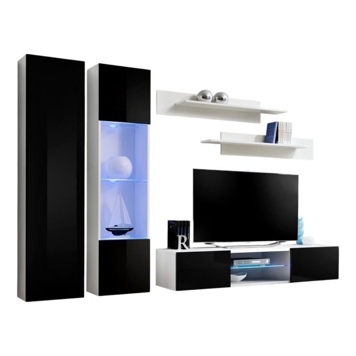 Mobile Porta TV FLY O5 – LED – Bianco e Nero – Mobile sospeso design – Soggiorno moderno
