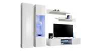 Ensemble Meuble TV FLY O5 avec LED. Coloris blanc. Meuble suspendu design pour votre salon.