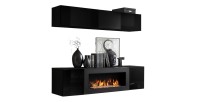 Meubles suspendus avec cheminée décorative collection FLY N1. Coloris noir.