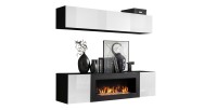 Meubles suspendus avec cheminée décorative collection FLY N1. Coloris noir et blanc