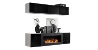 Meubles suspendus avec cheminée décorative collection FLY N1. Coloris blanc et noir.