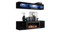 Meubles suspendus avec cheminée décorative collection FLY N2. Coloris noir.