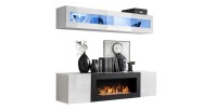 Meubles suspendus avec cheminée décorative collection FLY N2. Coloris blanc.