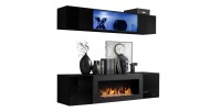 Meubles suspendus avec cheminée décorative collection FLY N3. Coloris noir.