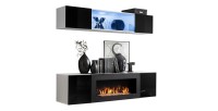Meubles suspendus avec cheminée décorative collection FLY N3. Coloris blanc et noir.