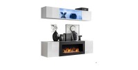Meubles suspendus avec cheminée décorative collection FLY N3. Coloris blanc.