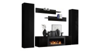 Ensemble de meubles suspendus avec cheminée décorative collection FLY M1. Coloris noir.