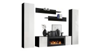 Ensemble de meubles suspendus avec cheminée décorative collection FLY M1. Coloris noir et blanc.