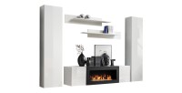Ensemble de meubles suspendus avec cheminée décorative collection FLY M1. Coloris blanc.