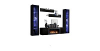 Ensemble de meubles suspendus avec cheminée décorative collection FLY M2. Coloris noir.