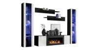 Ensemble de meubles suspendus avec cheminée décorative collection FLY M2. Coloris noir et blanc