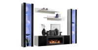 Ensemble de meubles suspendus avec cheminée décorative collection FLY M2. Coloris blanc. et noir