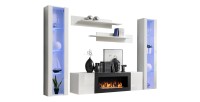 Ensemble de meubles suspendus avec cheminée décorative collection FLY M2. Coloris blanc.