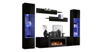 Ensemble de meubles suspendus avec cheminée décorative collection FLY M3. Coloris noir.