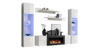 Ensemble de meubles suspendus avec cheminée décorative collection FLY M3. Coloris blanc.