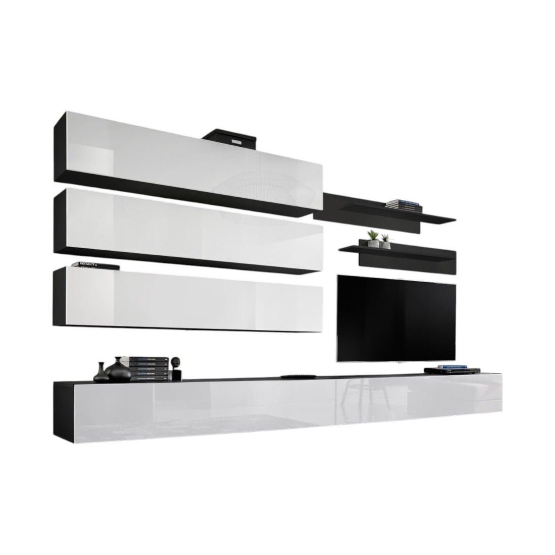 Ensemble de meubles suspendus collection FLY J1 . Coloris noir et blanc.
