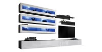Ensemble de meubles suspendus avec LEDS collection FLY J2. Coloris noir et blanc.