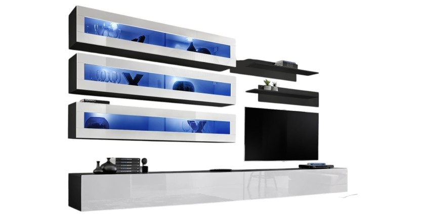 Ensemble de meubles suspendus avec LEDS collection FLY J2. Coloris noir et blanc.