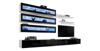 Ensemble de meubles suspendus avec LEDS collection FLY J2. Coloris blanc et noir.